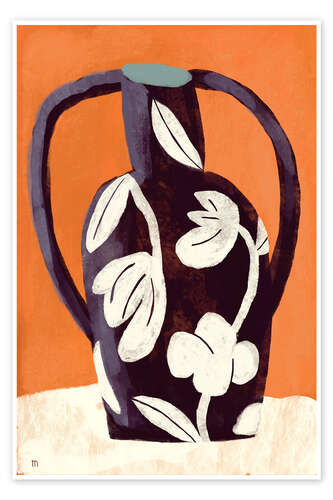 Poster Black vase, still life with white flowers