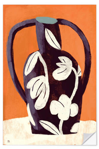 Selvklebende plakat Black vase, still life with white flowers