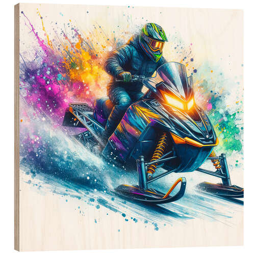 Wood print Snowmobile in Watercolor II