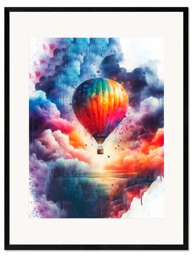 Impresión de arte enmarcada Hot Air Balloon in Watercolor