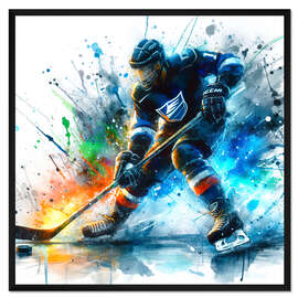 Gerahmter Kunstdruck Eishockeyspieler in Action