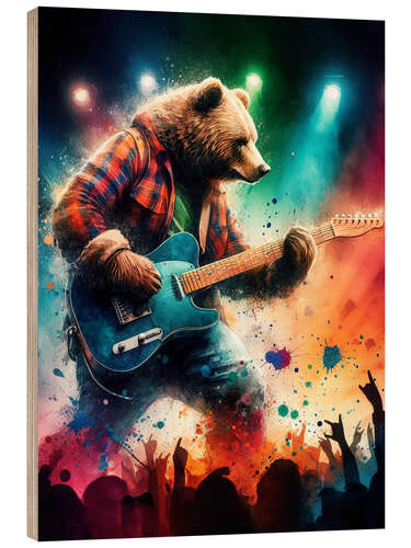 Hout print Bear in Concert