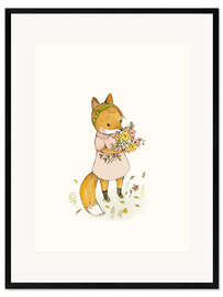 Impression artistique encadrée Fox with flowers