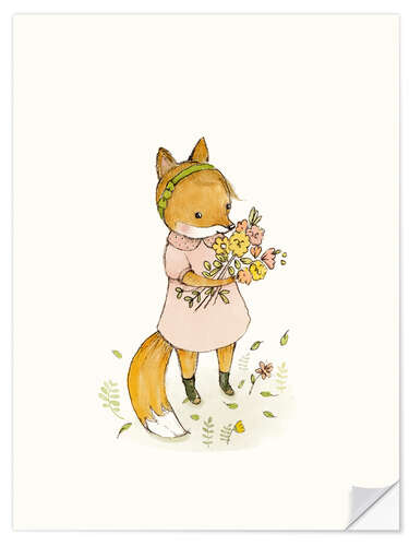 Självhäftande poster Fox with flowers