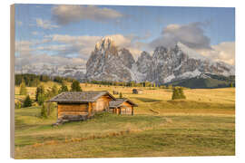 Holzbild Seiser Alm im goldenen Licht