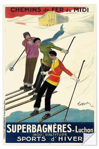 Selvklebende plakat Superbagnères Luchon Vintage Ski