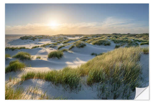 Selvklebende plakat On the dune beach at sunset