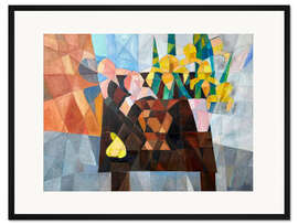 Gerahmter Kunstdruck Stillleben mit Birnen und gelben Irisblüten