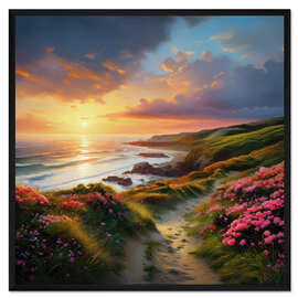 Gerahmter Kunstdruck Frühling an der Küste Cornwalls