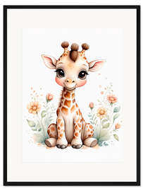 Gerahmter Kunstdruck Niedliche baby Giraffe