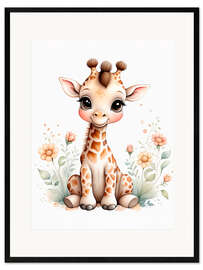 Impression artistique encadrée Cute baby giraffe