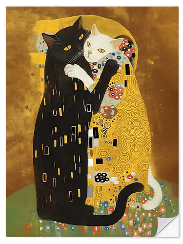 Selvklæbende plakat Kitty Klimt Kiss