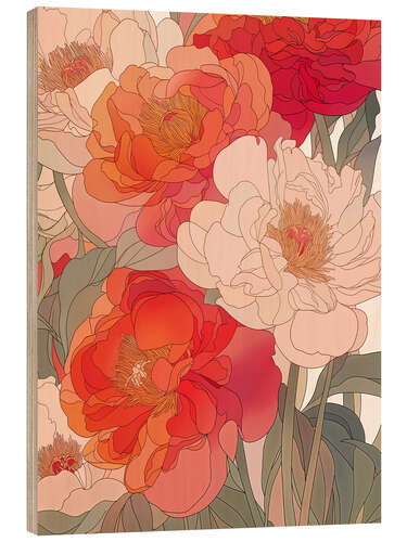 Wood print Red Velvet Blooms