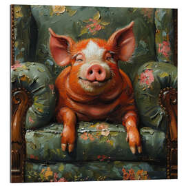 Gallery print Happy pig laying on vintage sofa