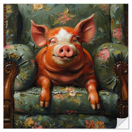 Wall sticker Happy pig laying on vintage sofa