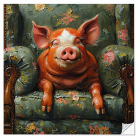 Wall sticker Happy pig laying on vintage sofa