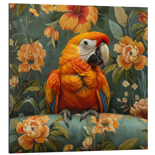 Aluminium print Macaw parrot on sofa