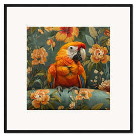 Kunsttryk i ramme Macaw parrot on sofa