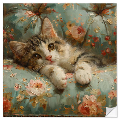 Vinilo para la pared Cute Kitty on Sofa