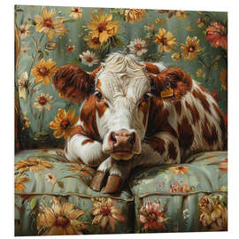 Tableau en PVC Cow chilling on sofa