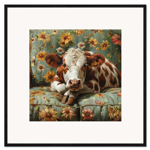 Kehystetty taidepainatus Cow chilling on sofa