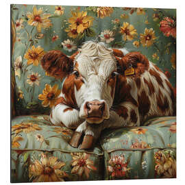 Magnettafel Süße Kuh chillt auf dem Sofa