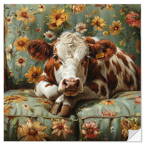 Vinilo para la pared Cow chilling on sofa