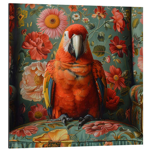 Aluminium print Red Parrot on Sofa