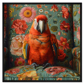 Gerahmter Kunstdruck Roter Papagei auf Sofa