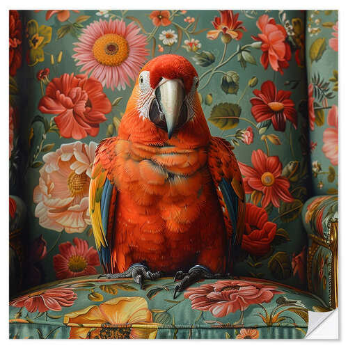 Naklejka na ścianę Red Parrot on Sofa