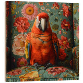 Wood print Red Parrot on Sofa