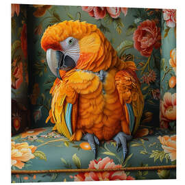 Foam board print Orange Parrot On Sofa