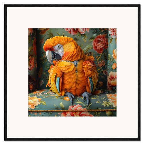 Framed art print Orange Parrot On Sofa