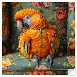 Sticker mural Orange Parrot On Sofa