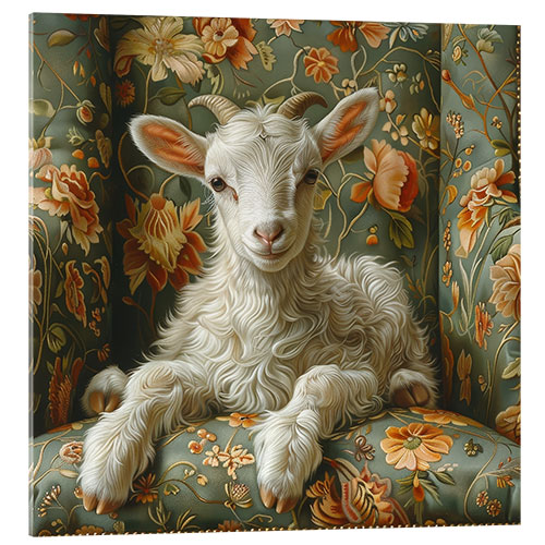 Acrylic print Baby goat on sofa