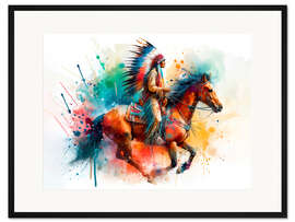 Gerahmter Kunstdruck Cherokee Häuptling zu Pferd