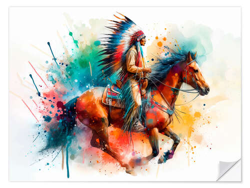 Selvklebende plakat Cherokee chief on horseback