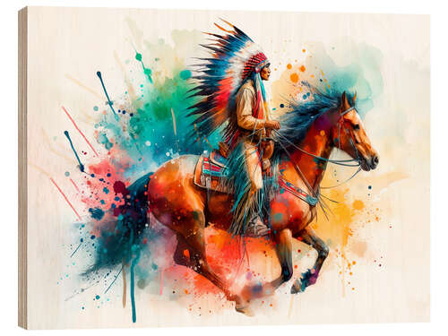 Wood print Cherokee chief on horseback