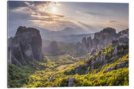 Tableau en plexi-alu Meteora Rocks at sunset