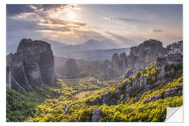 Wandsticker Meteora-Felsen bei Sonnenuntergang