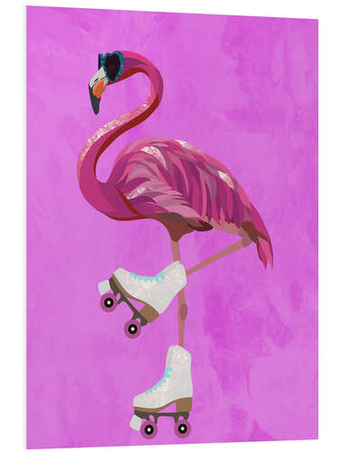 Foam board print Pink Flamingo rollerskating