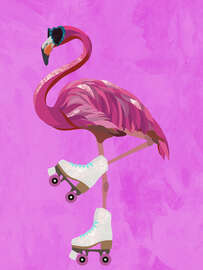 Magnettafel Rosa Flamingo beim Rollschuhlaufen