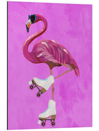 Magnettafel Rosa Flamingo beim Rollschuhlaufen