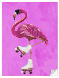 Vinilo para la pared Pink Flamingo rollerskating