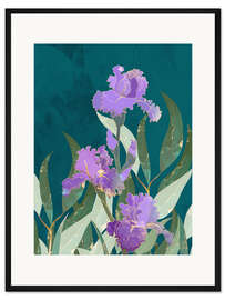Gerahmter Kunstdruck Lila türkisfarbene Irisblüten