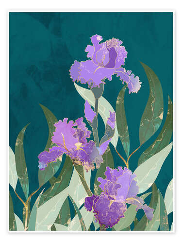 Poster Purple Turquoise Iris Flowers