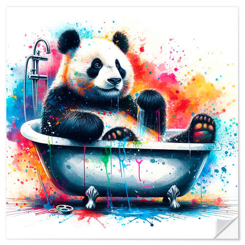 Selvklæbende plakat Panda bear in the bathtub