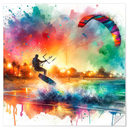 Sticker mural Kite surfing in watercolour