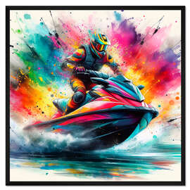 Gerahmter Kunstdruck Jetski auf Farbenwellen