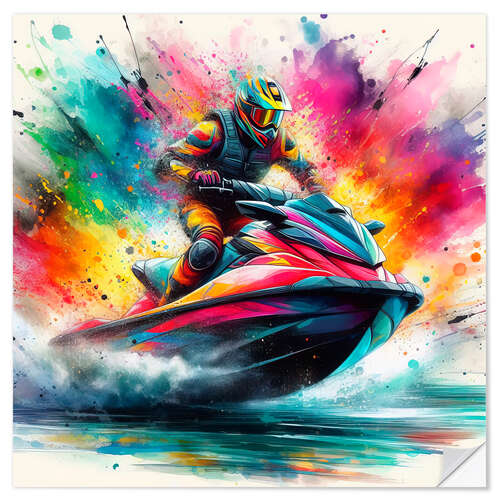 Naklejka na ścianę Jet ski on colour waves